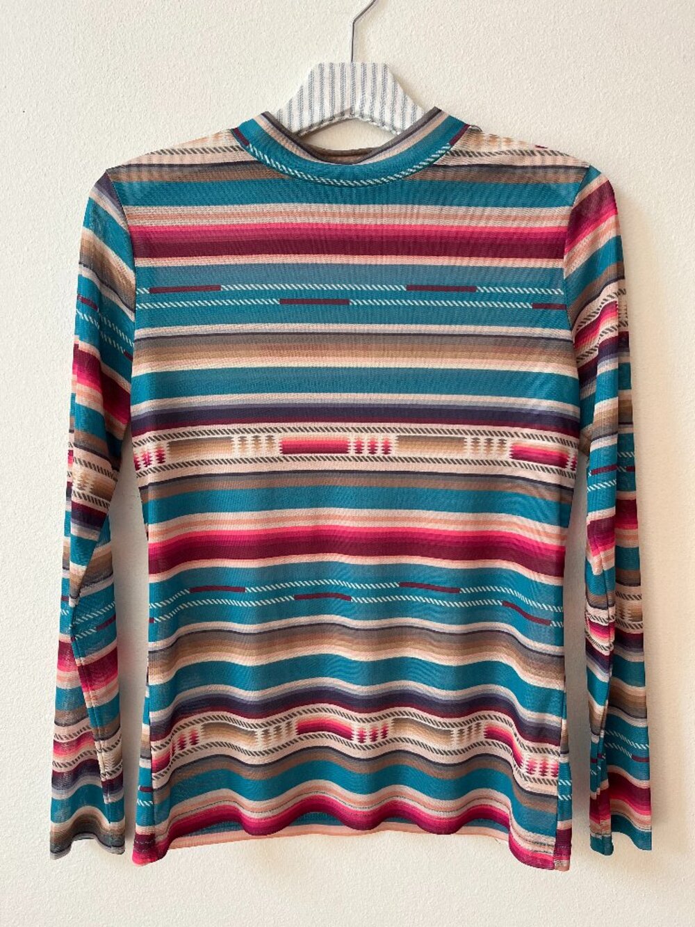 Sterling Kreek Multicolored Striped Long Sleeve Mesh Sheer Shirt Top Small
